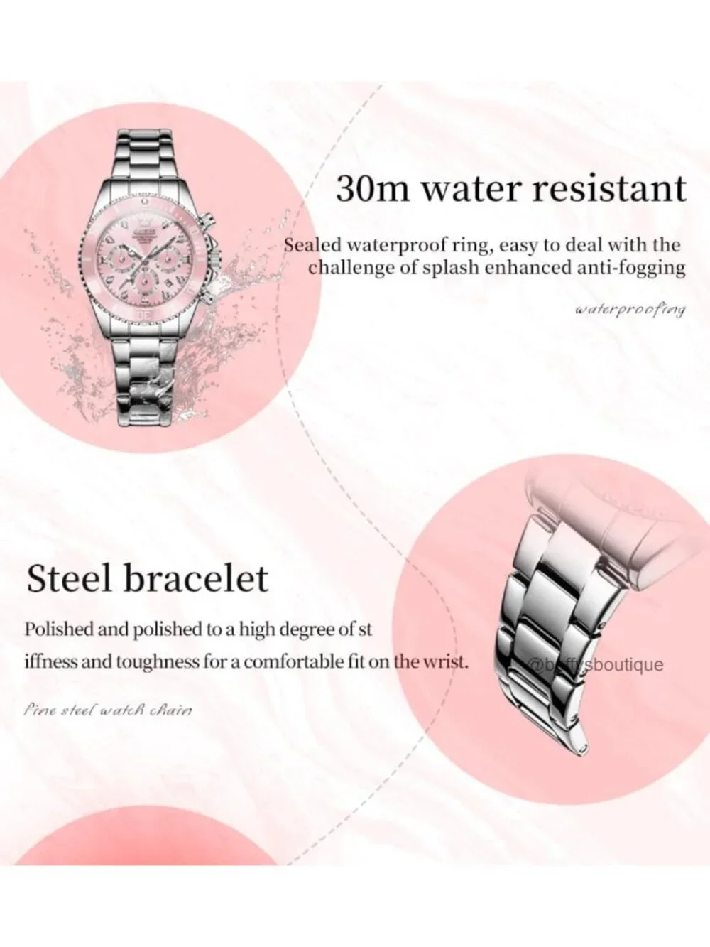 Ladies Diamond Chronograph Watch Stainless Steel Analog Waterproof Luminous Day